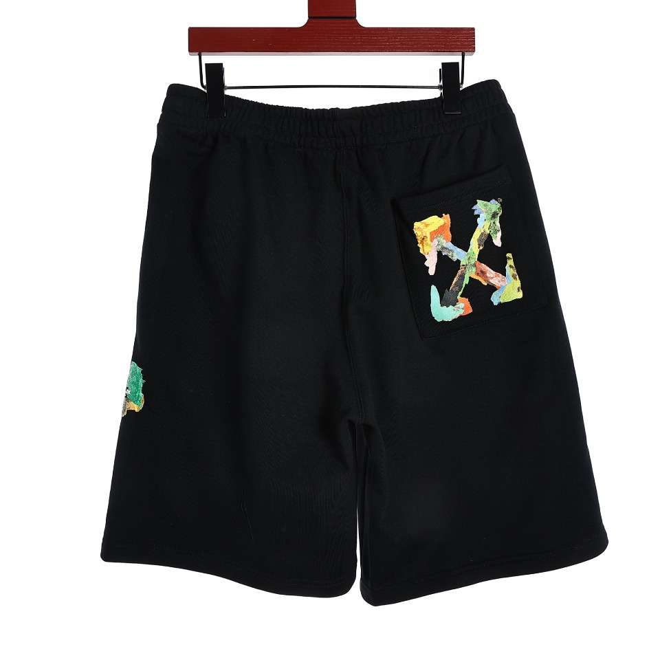 YESKICKS Off White Colorful Oil Painting Arrow Print Shorts Pants For Unisex Black And White - Image 13