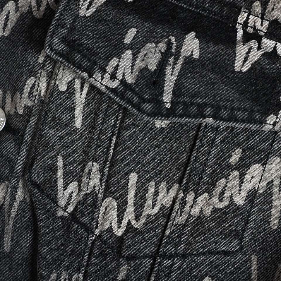 YESKICKS Balenciaga Monogram Graffiti Denim Jacket For Unisex Black And Blue - Image 14