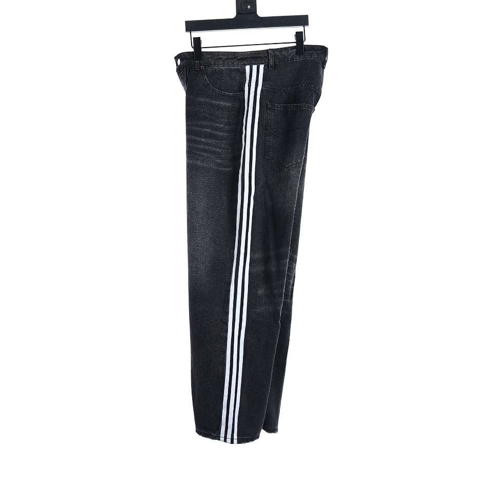 YESKICKS Balenciaga x Adidas Washed Jeans For Unisex Black And White - Image 14