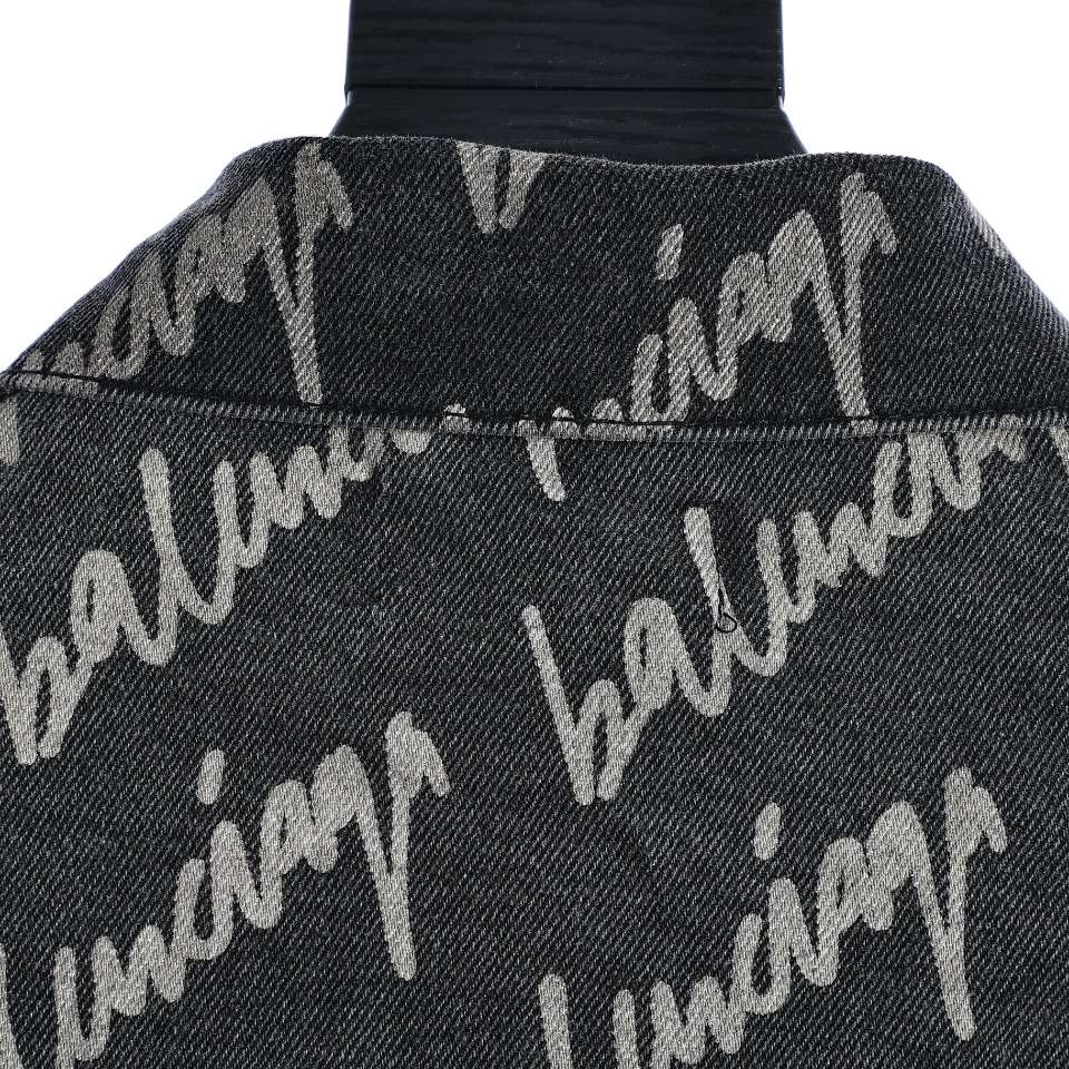 YESKICKS Balenciaga Monogram Graffiti Denim Jacket For Unisex Black And Blue - Image 16