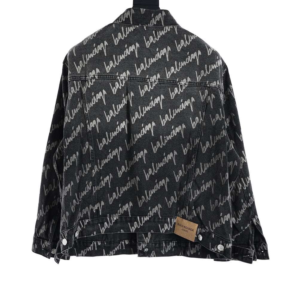 YESKICKS Balenciaga Monogram Graffiti Denim Jacket For Unisex Black And Blue - Image 17