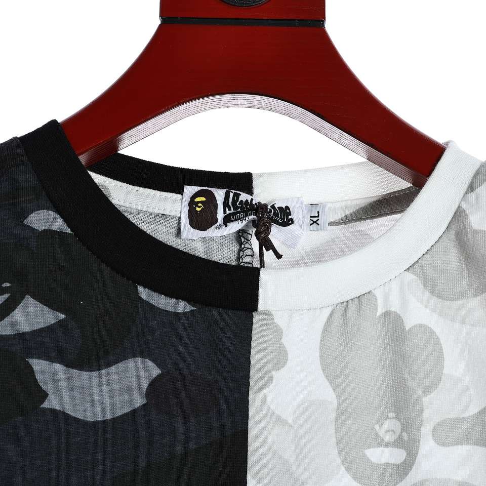 YESKICKS Bape Black And Gray Color Clash Cartoon Print T-Shirt for Unisex - Image 2