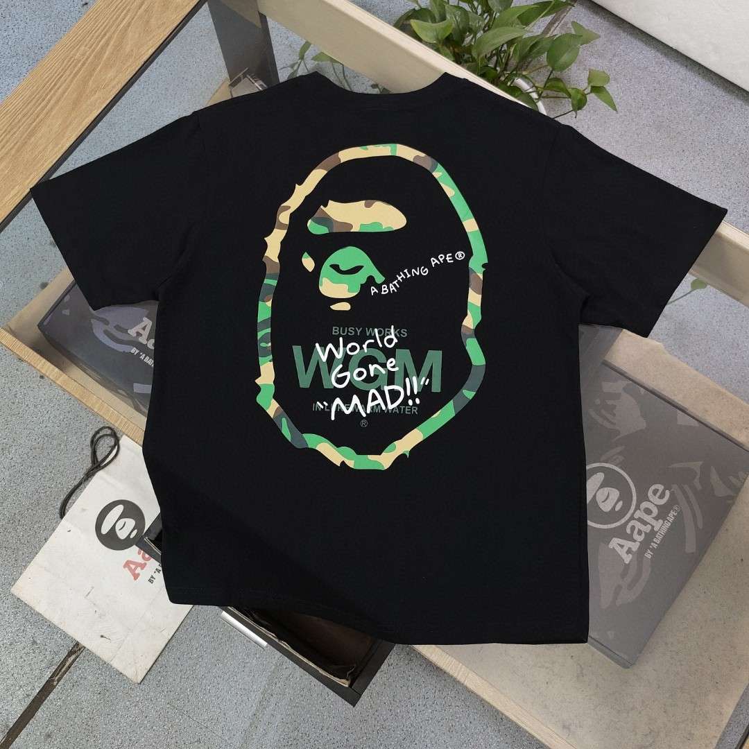 YESKICKS Bape Letter Camouflage Color Print T-Shirt for Unisex Black And White - Image 2