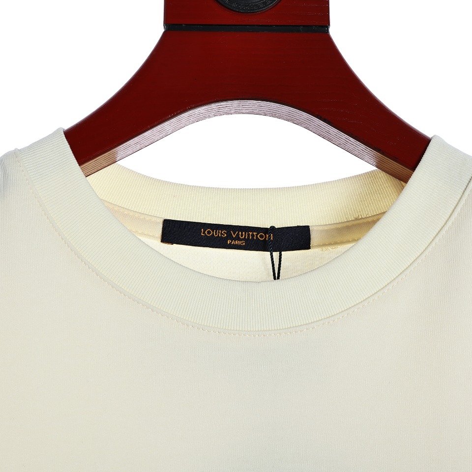 YESKICKS Louis Vuitton Colorful Graffiti Logo Cartoon Foam Printed T-Shirt For Unisex Black And Apricot - Image 2