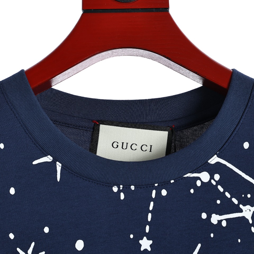 YESKICKS Gucci Star Grove Printed T-Shirt For Unisex Blue And Apricot - Image 2
