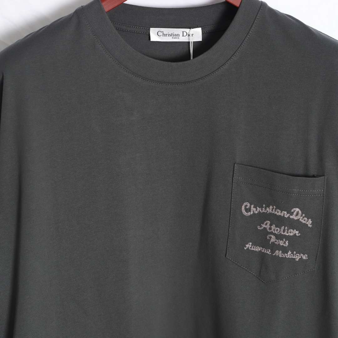 YESKICKS Dior Signature Embroidered Letter T-Shirt For Unisex Gray And Blue - Image 2