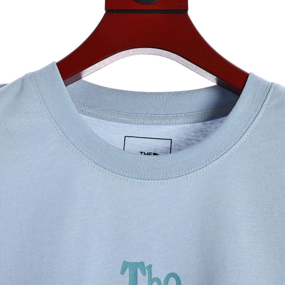 YESKICKS The North Face Climber's Collection Gunstock Short Sleeve Crew Neck T-Shirt For Unisex Blue And Apricot - Image 2