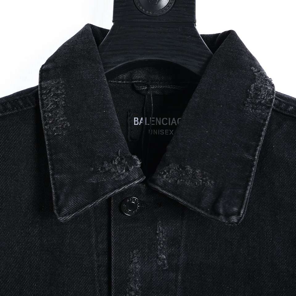 YESKICKS Balenciaga Mud Dyed Sanskrit Destroyed Denim Jacket For Unisex - Image 2