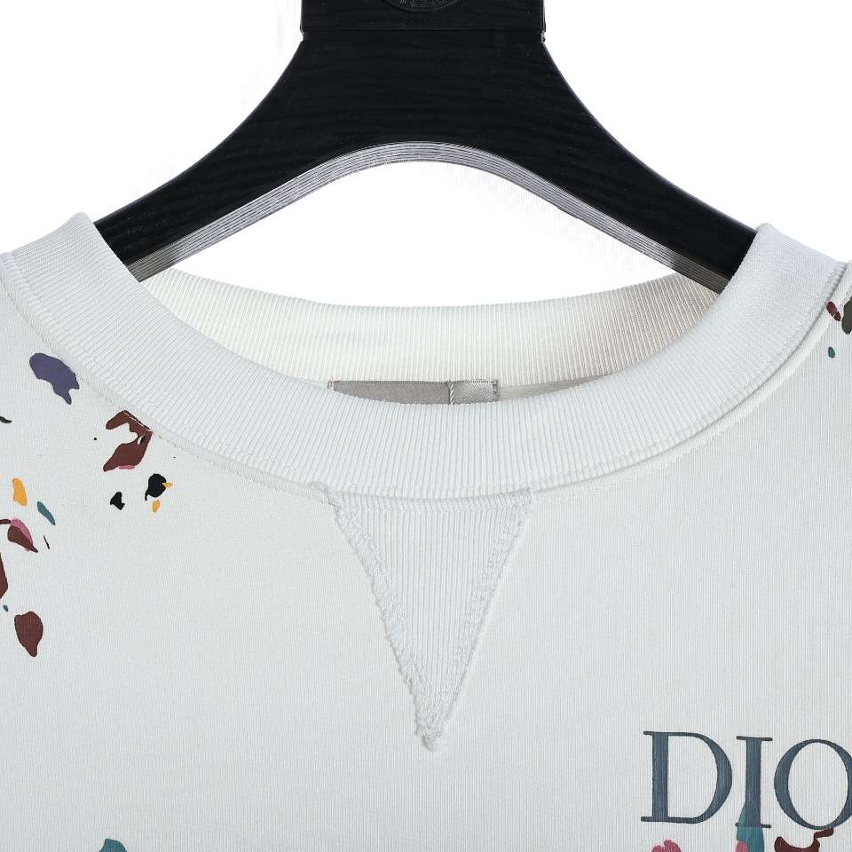 YESKICKS Dior Handmade Splattered Ink Sweatshirt For Unisex Gray And White - Image 2