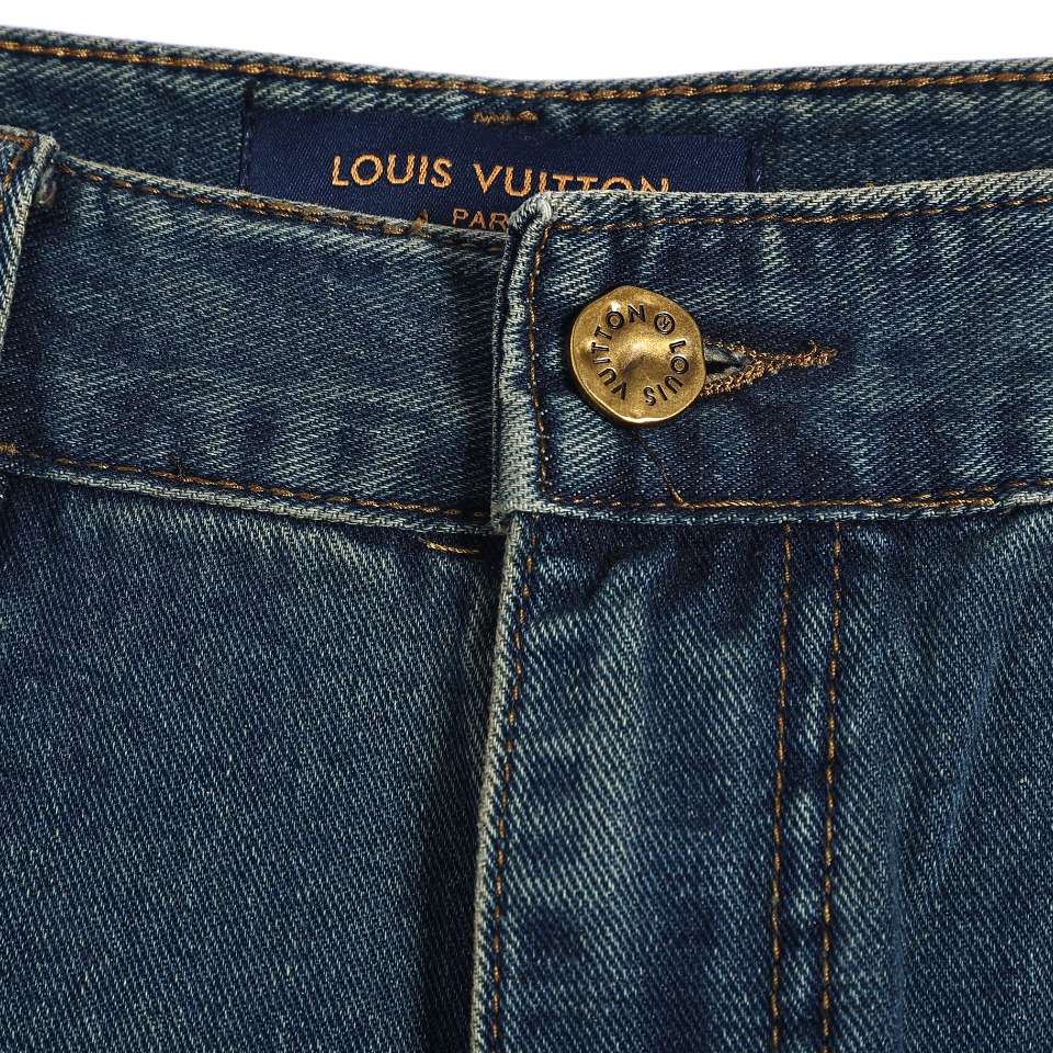 YESKICKS Louis Vuitton Embossed Denim Pants For Unisex - Image 2