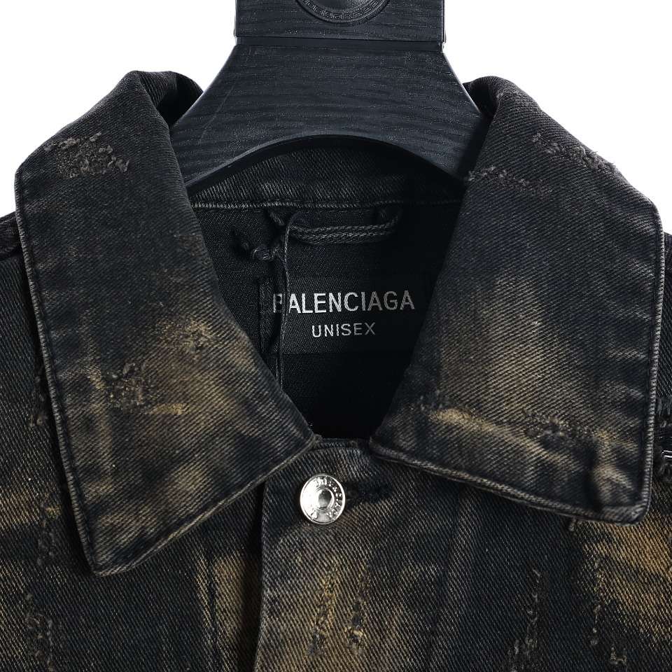 YESKICKS Balenciaga Destroyed Aged Mud Dye Denim Jacket Jacket For Unisex - Image 2