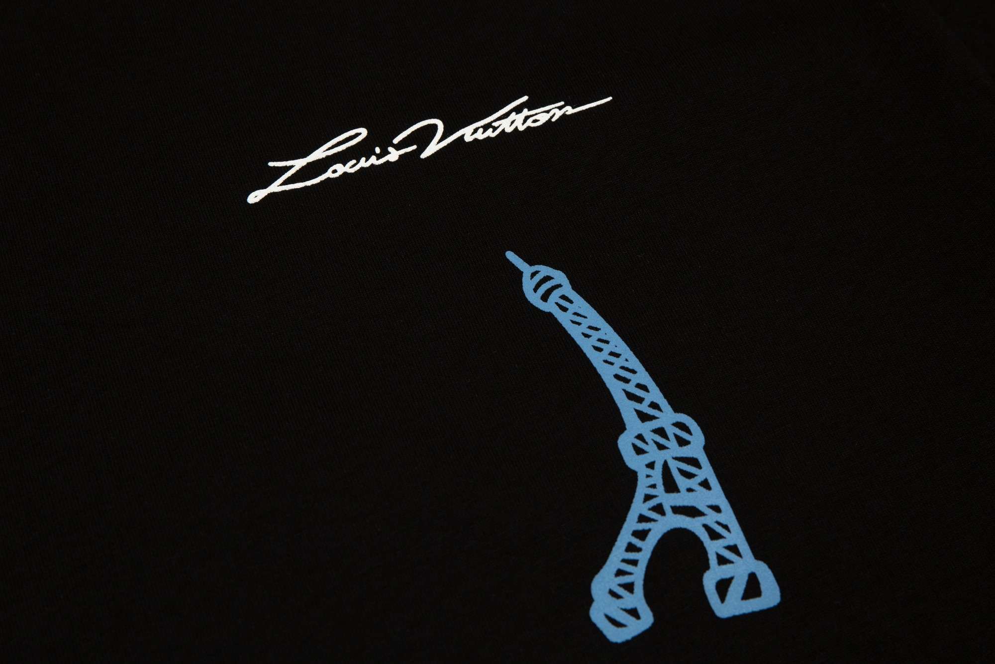 YESKICKS Louis Vuitton Cartoon Bridge Print T-Shirt For Unisex Black And White - Image 3