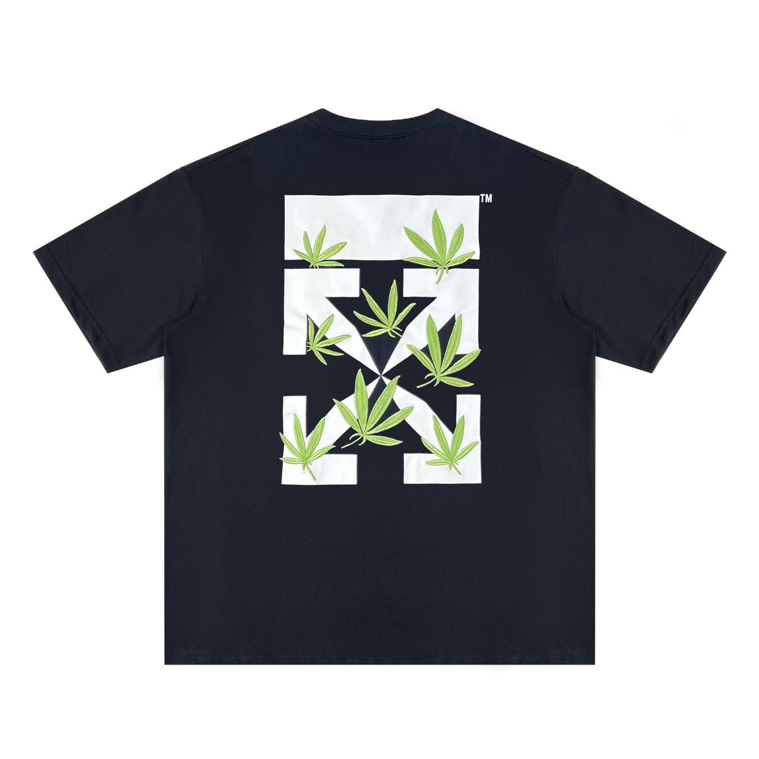 YESKICKS Offwhite Arrow Leaf Pattern Print T-Shirt for Unisex Black And White - Image 3