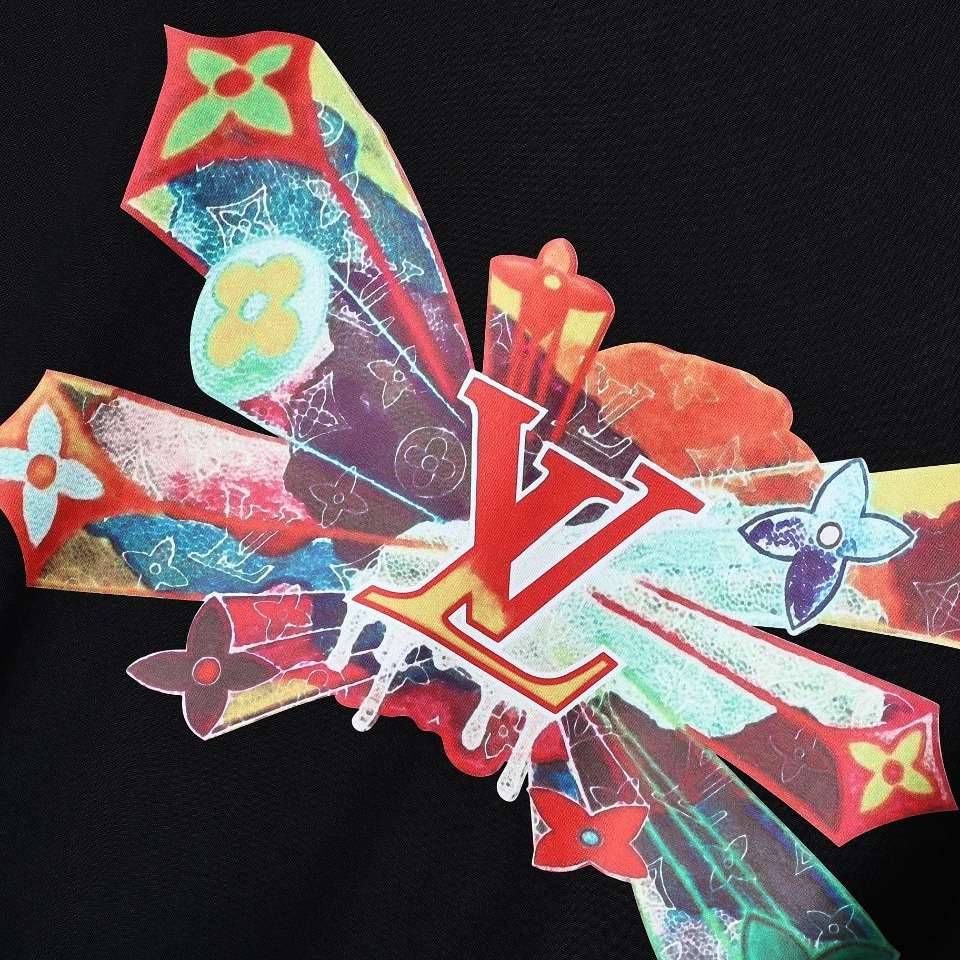 YESKICKS Louis Vuitton Fireworks Iron-On T-Shirt For Unisex Black And White - Image 3