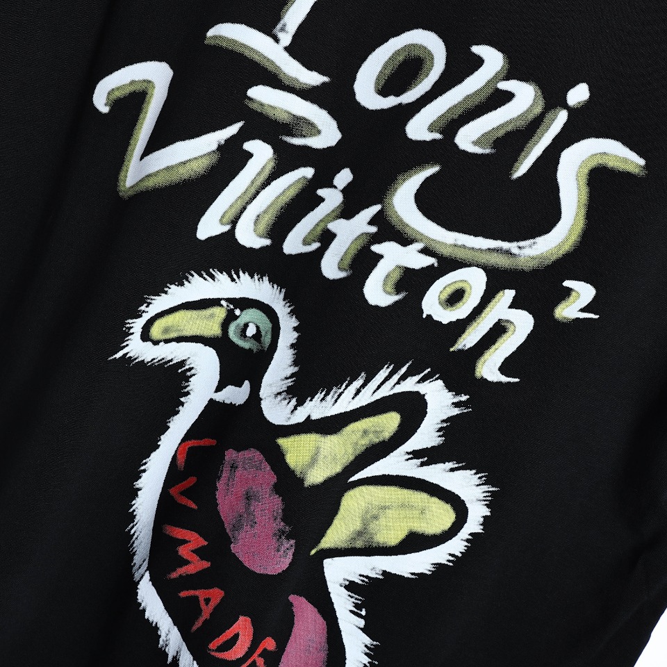 YESKICKS Louis Vuitton Graffiti Duck T-Shirt For Unisex Black And White - Image 3
