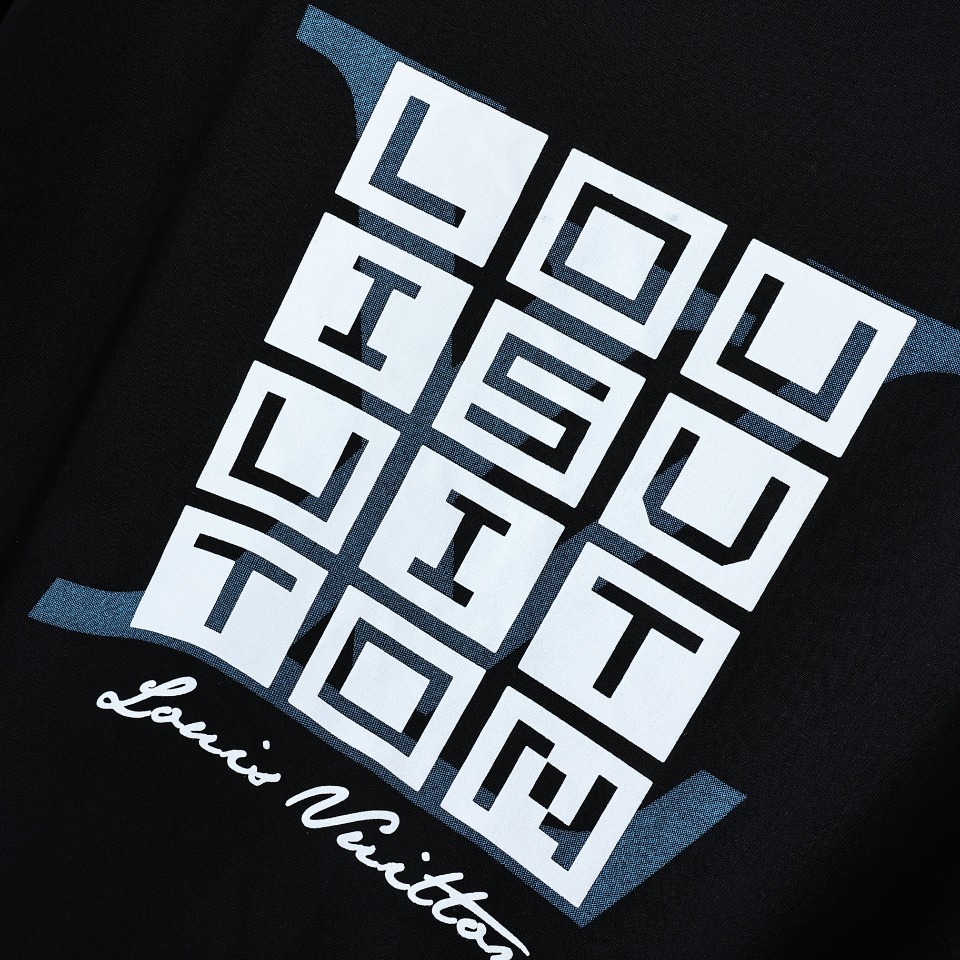 YESKICKS Louis Vuitton Block Letter Print T-Shirt For Unisex Black And White - Image 3
