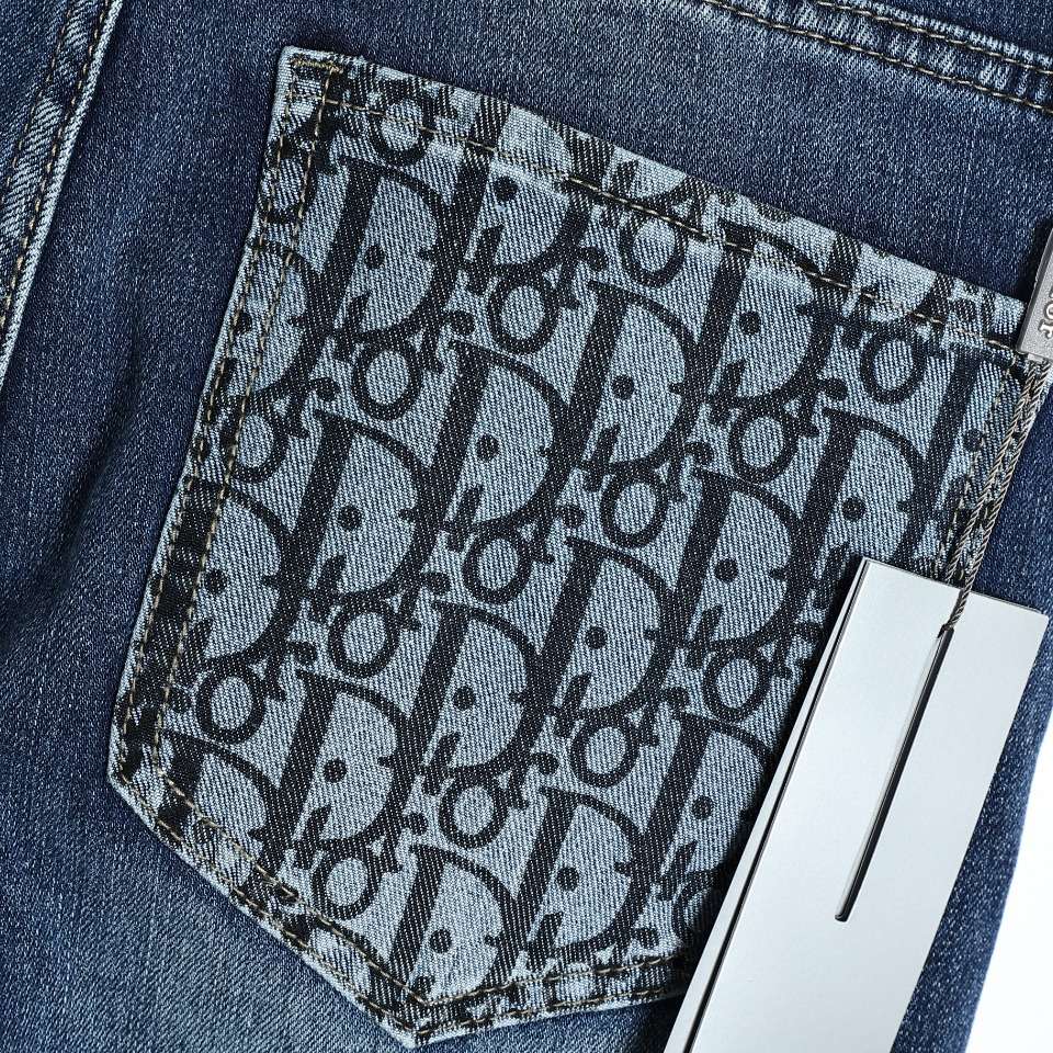 YESKICKS Dior Jeans With Logo Printed All Over The Pockets For Unisex - Image 3