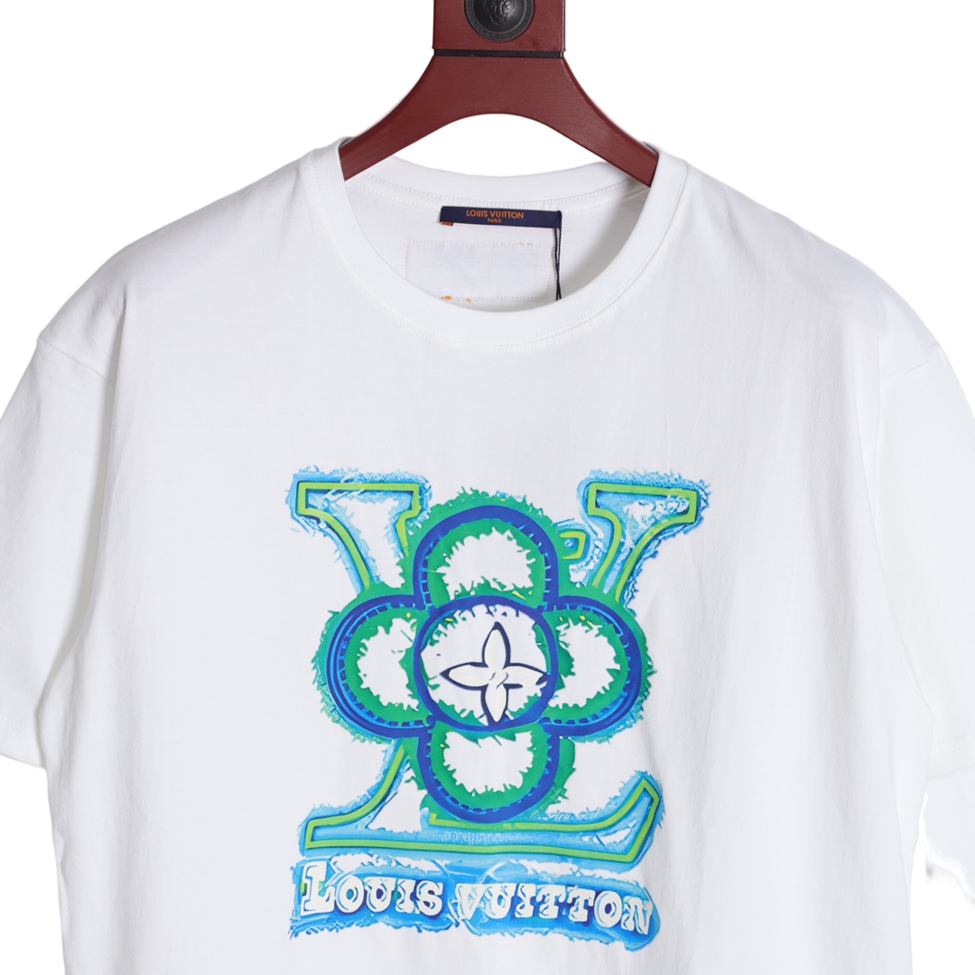 YESKICKS Louis Vuitton Sunflower Letter Print T-Shirt For Unisex Black And White - Image 3