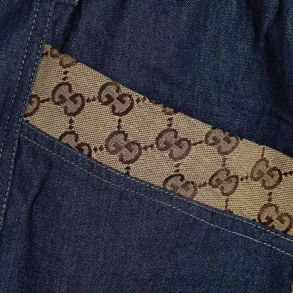 YESKICKS Gucci Patchwork Denim Shorts Pants For Men - Image 3