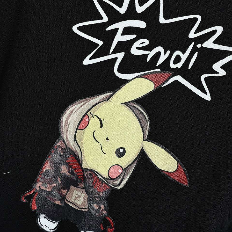 YESKICKS Fendi Pikachu Print T-Shirt For Unisex Black And White - Image 3