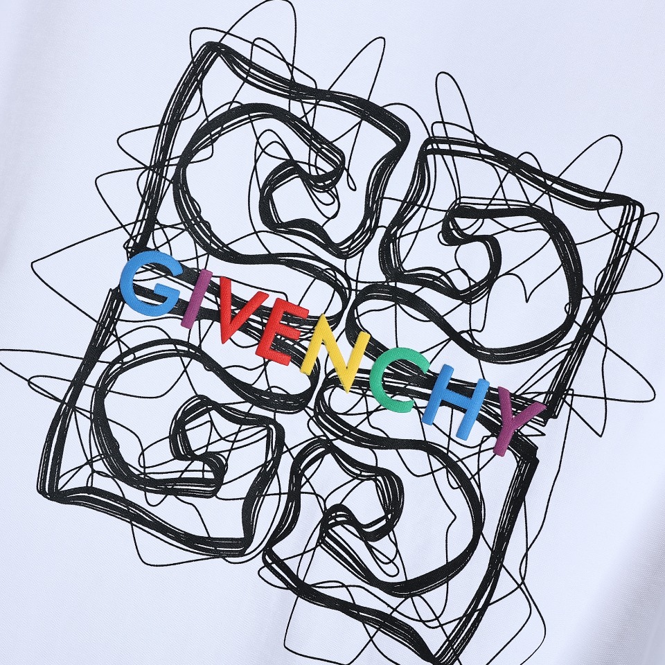 YESKICKS Givenchy Rainbow Logo Foam Printed T-Shirt For Unisex Black And White - Image 3