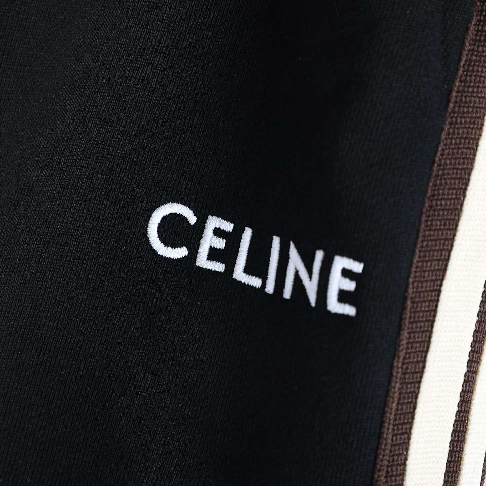 YESKICKS Celine Classic Embroidered Webbing Shorts For Unisex Black And Deep Gray - Image 3