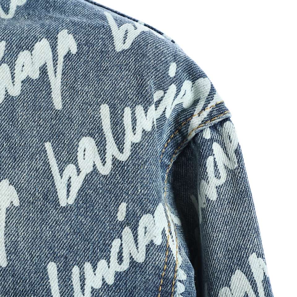 YESKICKS Balenciaga Monogram Graffiti Denim Jacket For Unisex Black And Blue - Image 3