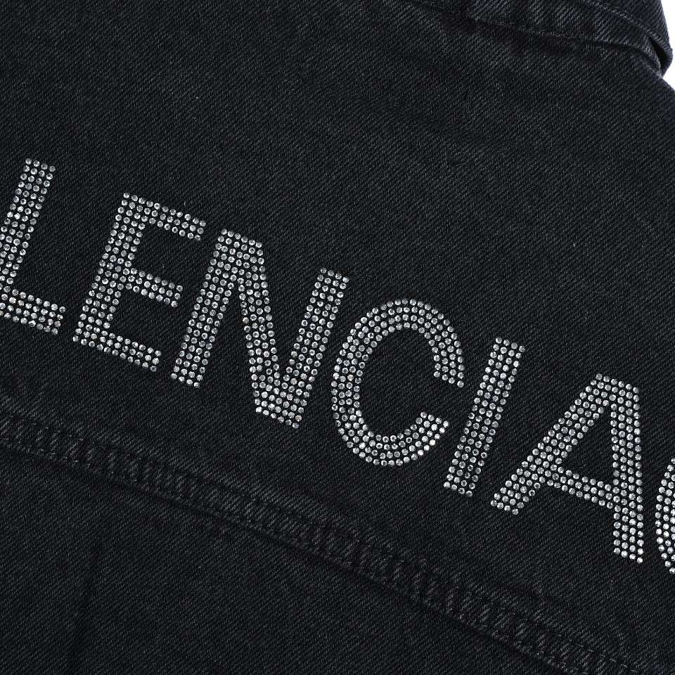 YESKICKS Balenciaga Denim Jacket With Rhinestones On The Back For Unisex - Image 3