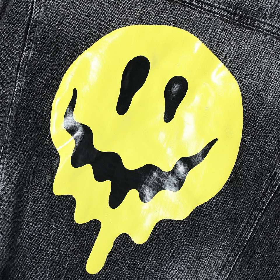 YESKICKS Balenciaga Melted Smiley Washed and Aged Denim Jacket For Unisex - Image 3