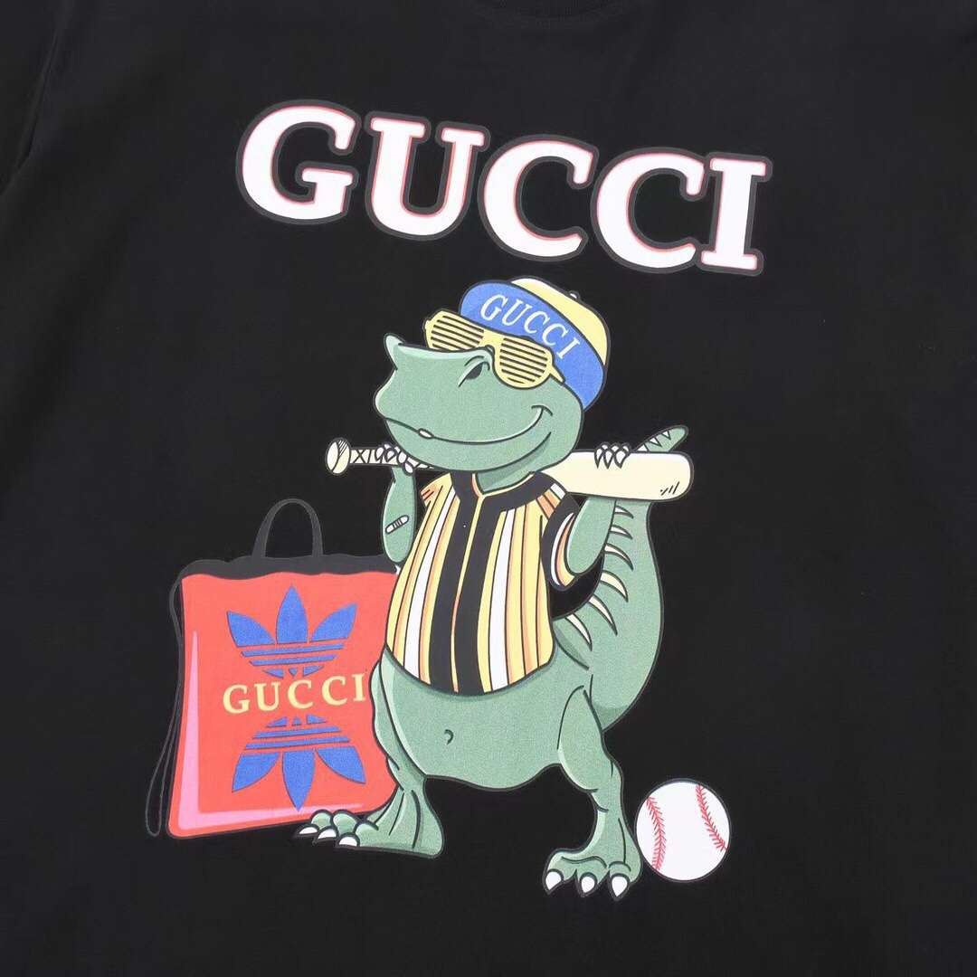 YESKICKS Gucci Dinosaur Patterns T-Shirt for Unisex Black And White - Image 2