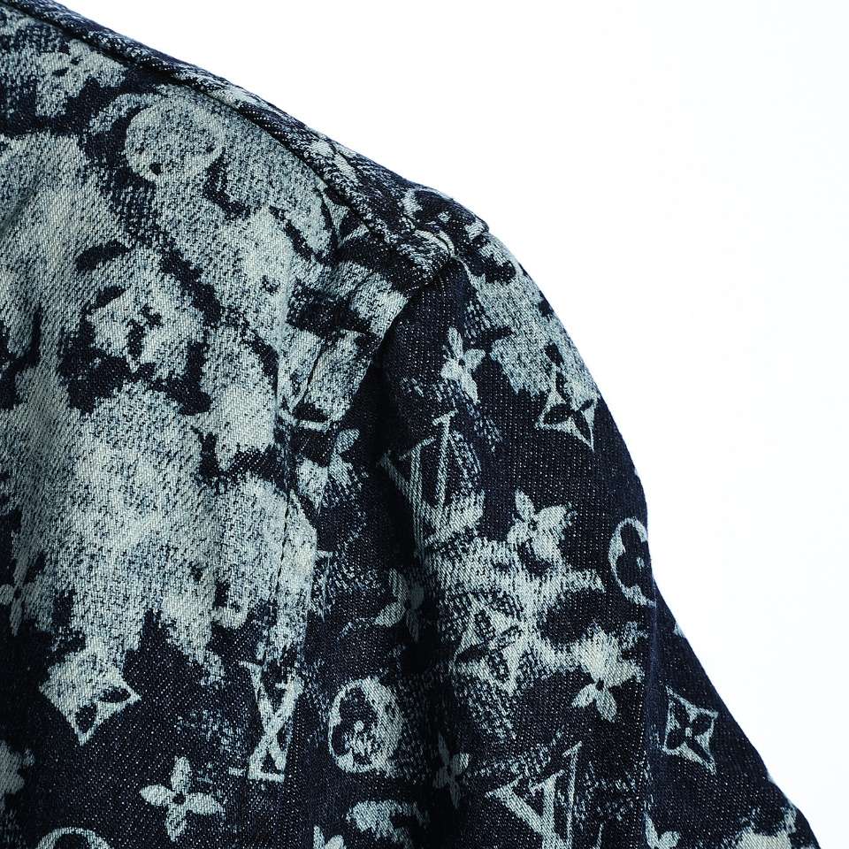 YESKICKS Louis Vuitton Monogram Rendered Denim Baseball Jersey Shirt For Unisex - Image 3