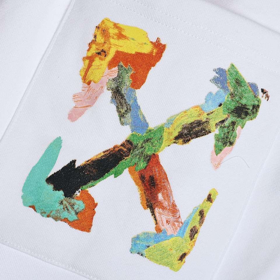 YESKICKS Off White Colorful Oil Painting Arrow Print Shorts Pants For Unisex Black And White - Image 3