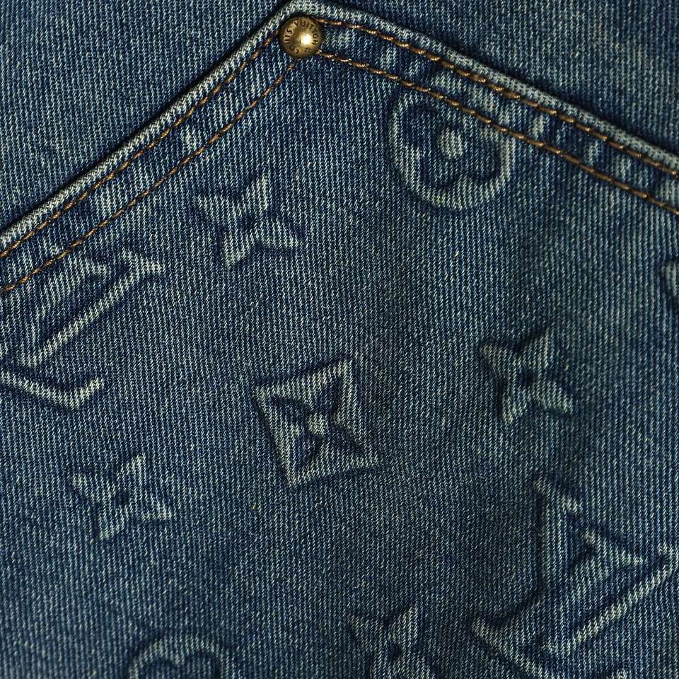 YESKICKS Louis Vuitton Embossed Denim Pants For Unisex - Image 3
