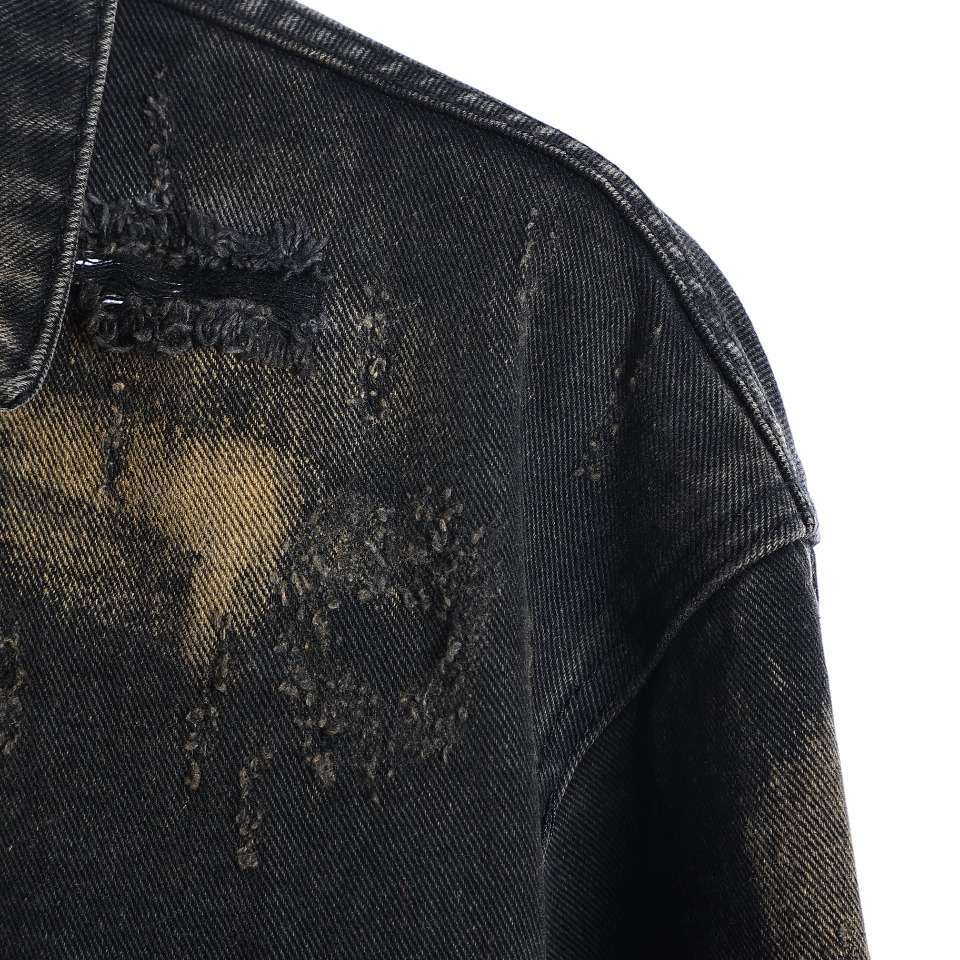 YESKICKS Balenciaga Destroyed Aged Mud Dye Denim Jacket Jacket For Unisex - Image 3