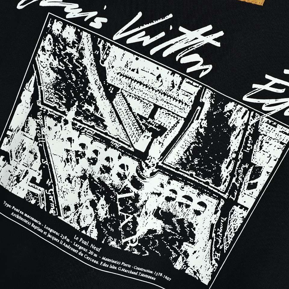 YESKICKS Louis Vuitton Black and White Sketch City Foam Printed Foam Short Sleeve T-Shirt For Unisex - Image 3