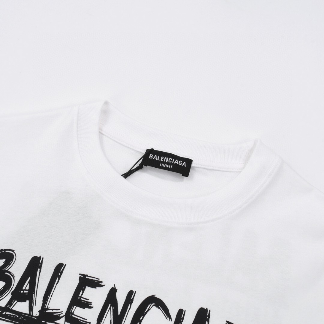 YESKICKS Balenciaga Logo Print T-shirt for Unisex Black and White - Image 4