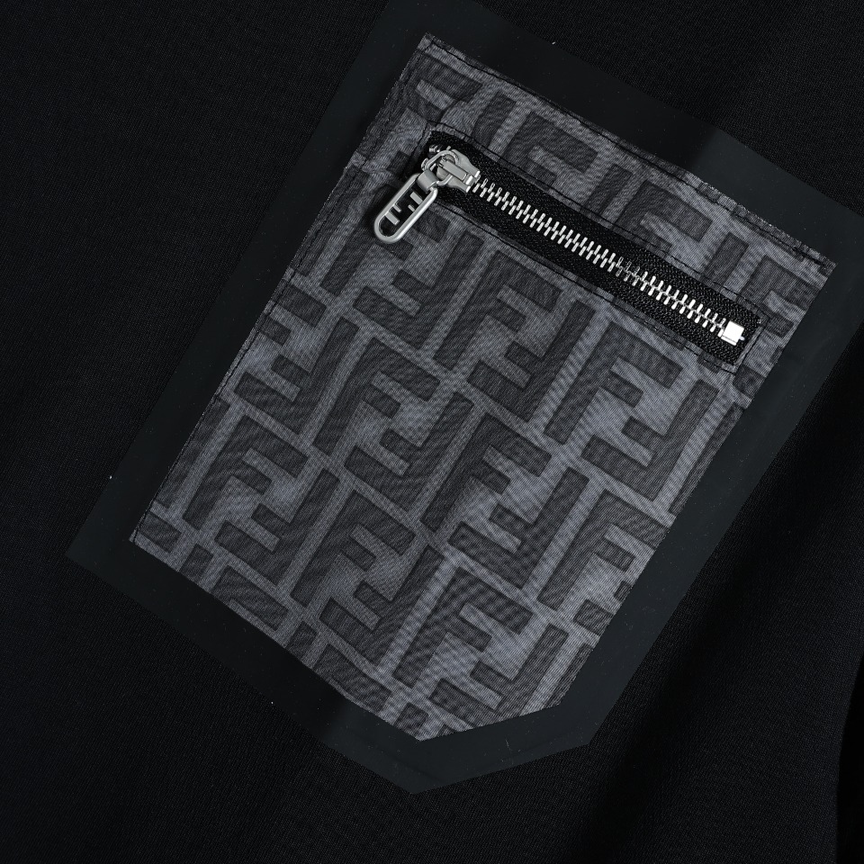 YESKICKS Fendi Zipper Pockets T-Shirt for Unisex Black And Apricot - Image 4