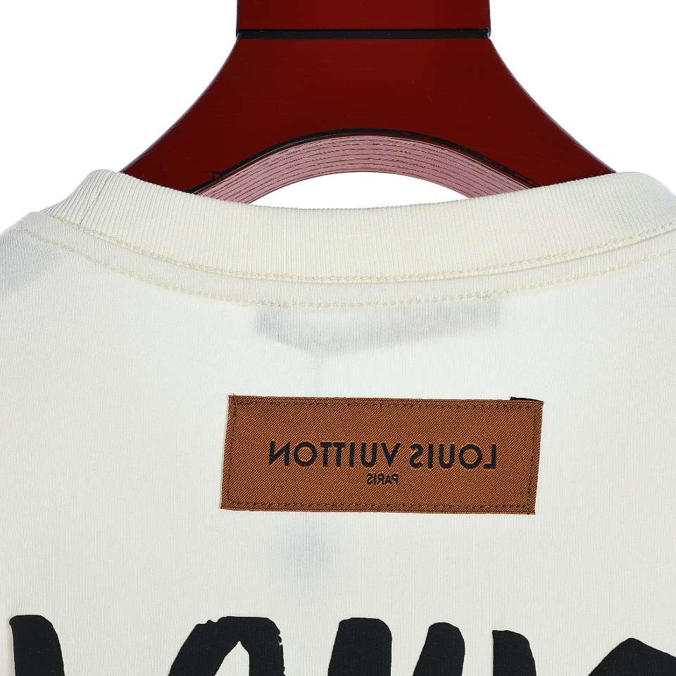 YESKICKS Louis Vuitton Graffiti Logo Foam Print T-Shirt For Unisex Black And White - Image 4