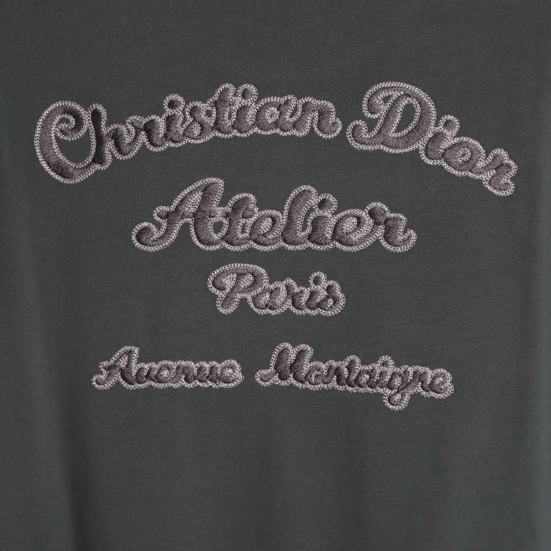 YESKICKS Dior Signature Embroidered Letter T-Shirt For Unisex Gray And Blue - Image 4