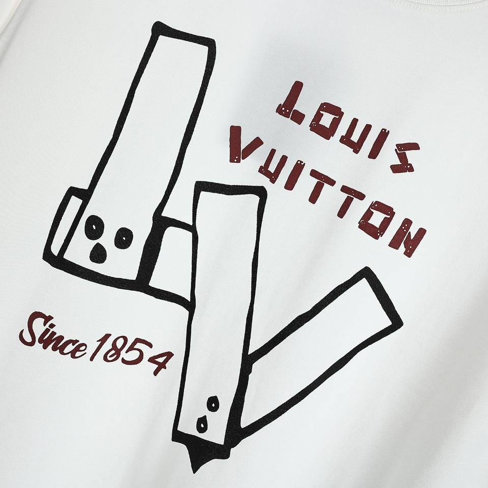 YESKICKS Louis Vuitton Graffiti Letter Print T-Shirt For Unisex Black And White - Image 4
