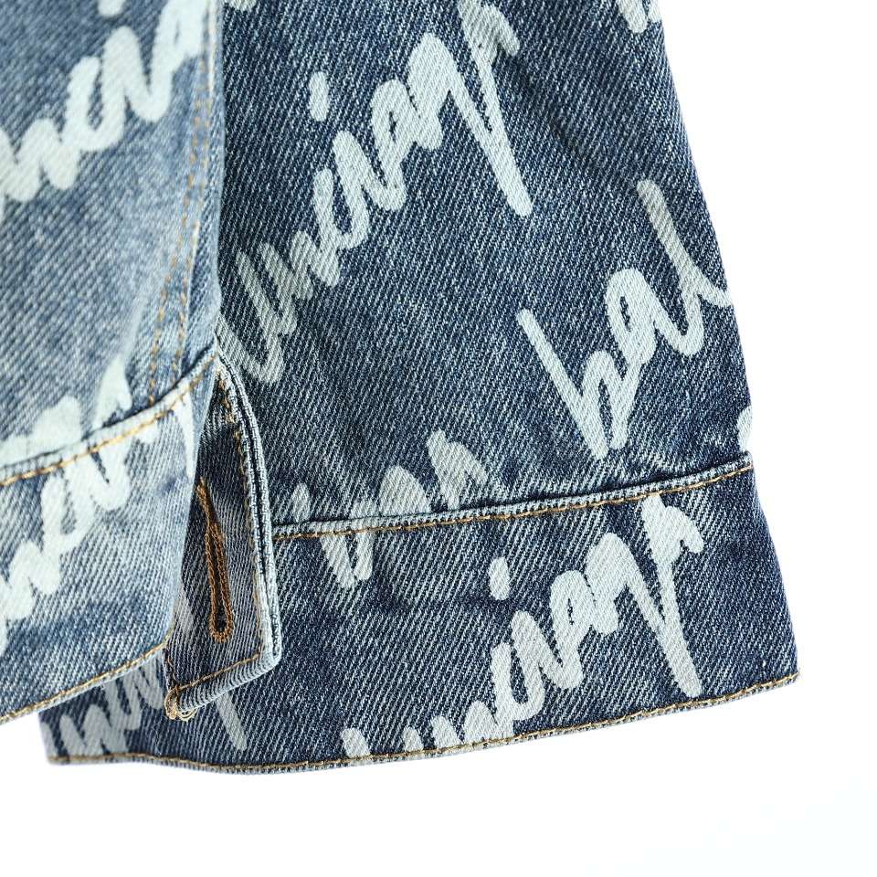 YESKICKS Balenciaga Monogram Graffiti Denim Jacket For Unisex Black And Blue - Image 4