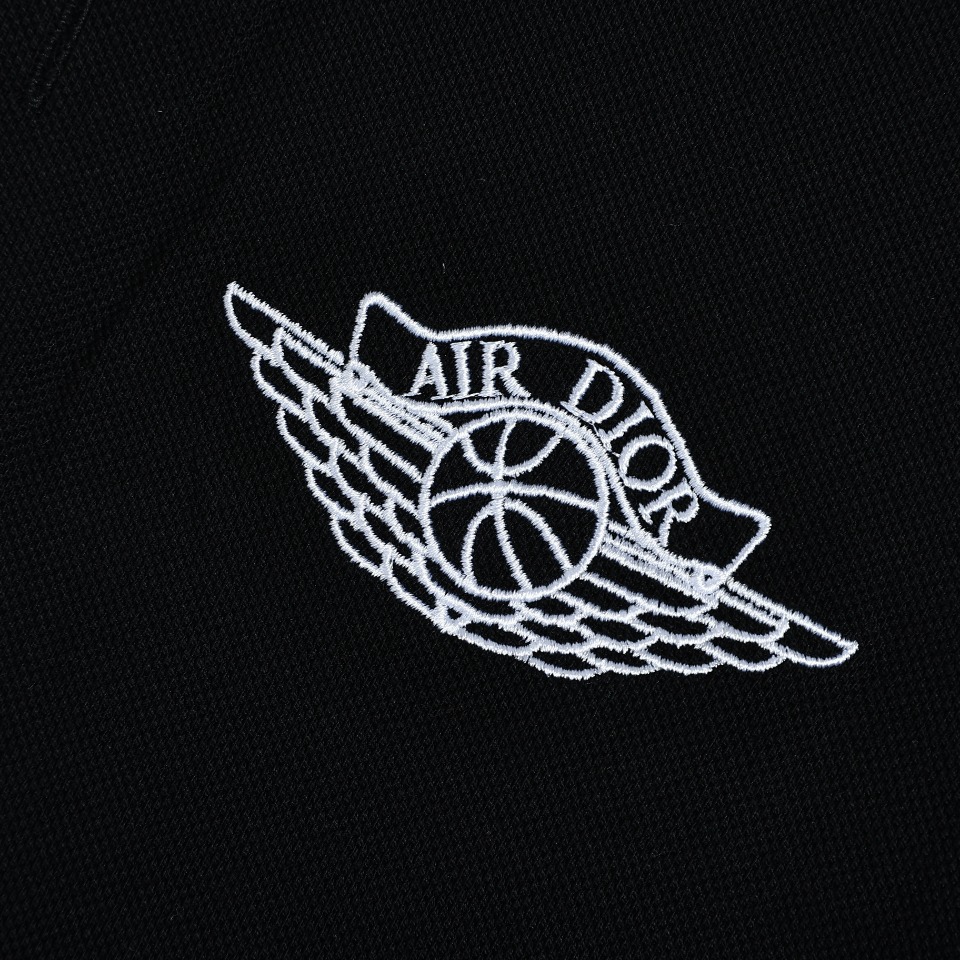 YESKICKS Dior Wing Embroidery Polo Shirt For Men Black And White - Image 4