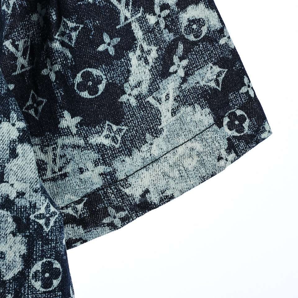 YESKICKS Louis Vuitton Monogram Rendered Denim Baseball Jersey Shirt For Unisex - Image 4