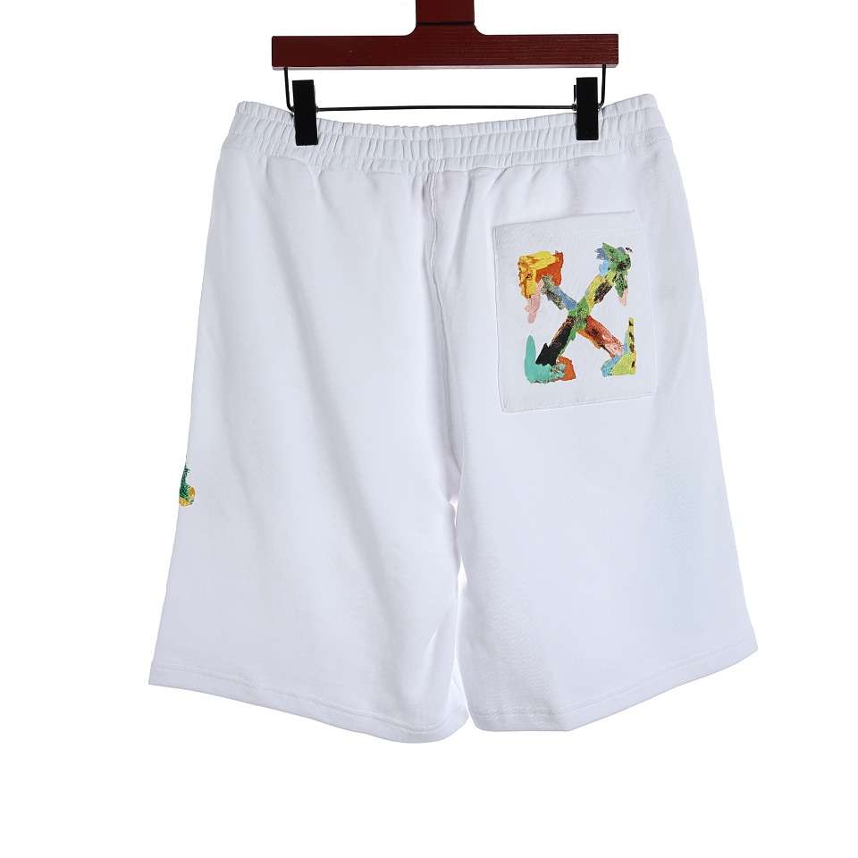 YESKICKS Off White Colorful Oil Painting Arrow Print Shorts Pants For Unisex Black And White - Image 4