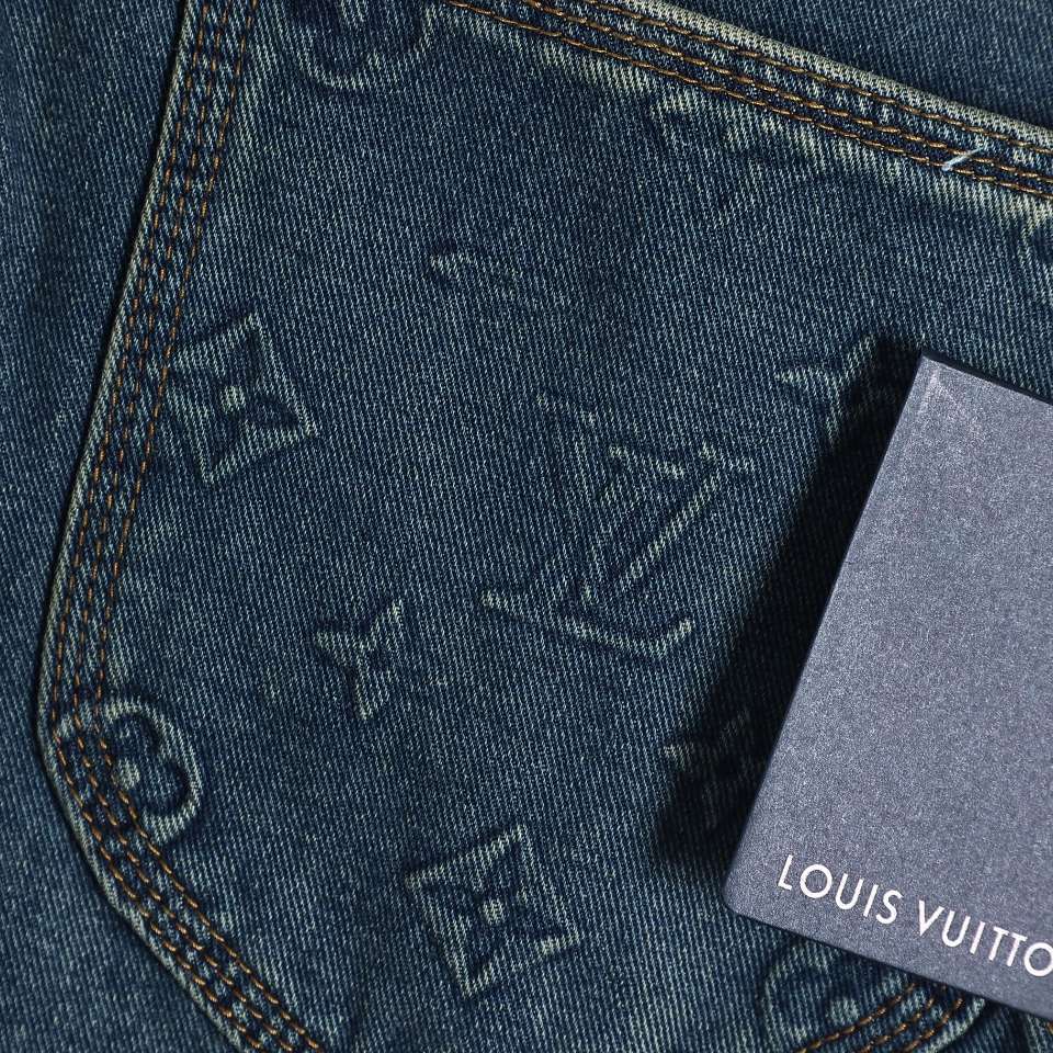 YESKICKS Louis Vuitton Embossed Denim Pants For Unisex - Image 4