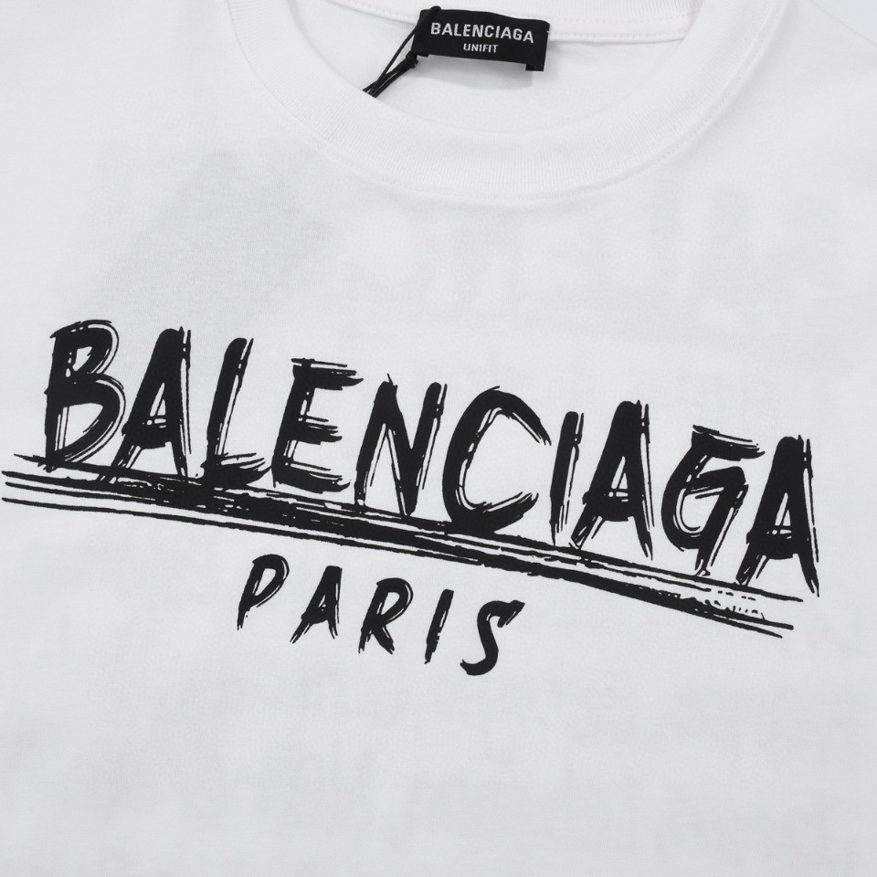 YESKICKS Balenciaga Logo Print T-shirt for Unisex Black and White - Image 5