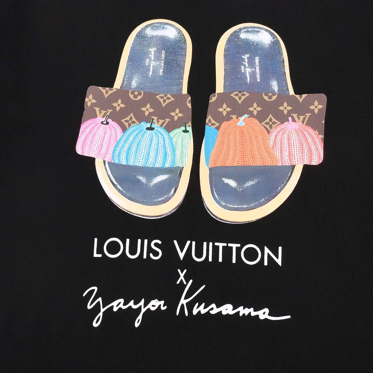 YESKICKS Louis Vuitton Slippers Cartoon Print T-Shirt For Unisex Black And White - Image 4