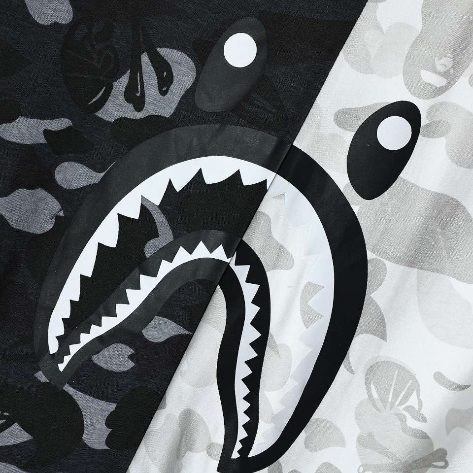 YESKICKS Bape Black And Gray Color Clash Cartoon Print T-Shirt for Unisex - Image 5