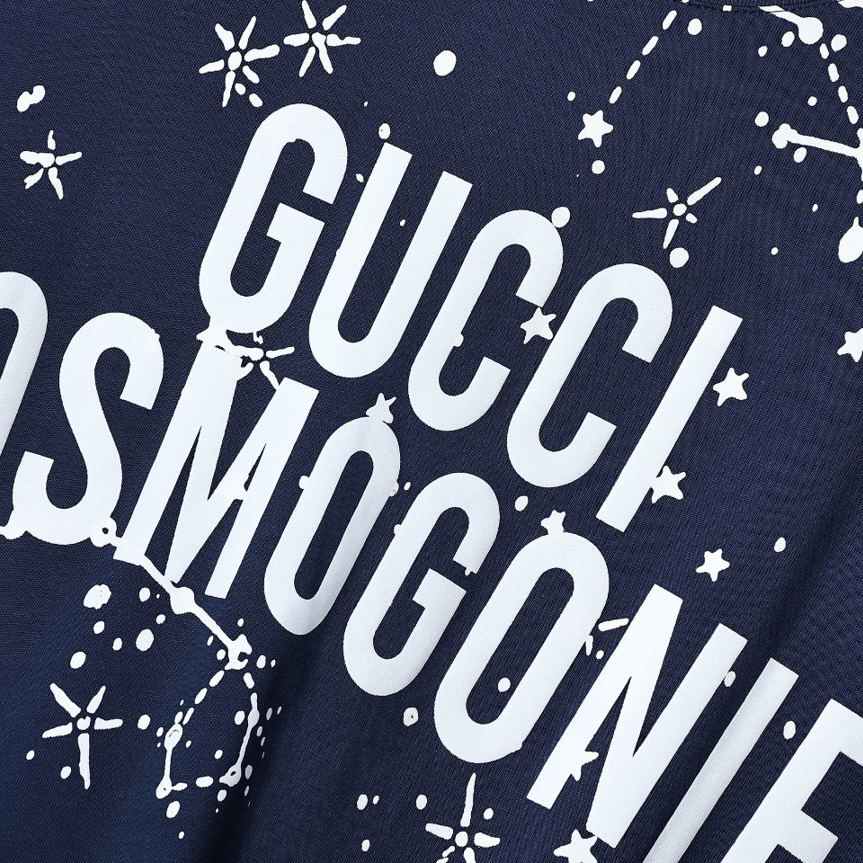 YESKICKS Gucci Star Grove Printed T-Shirt For Unisex Blue And Apricot - Image 5