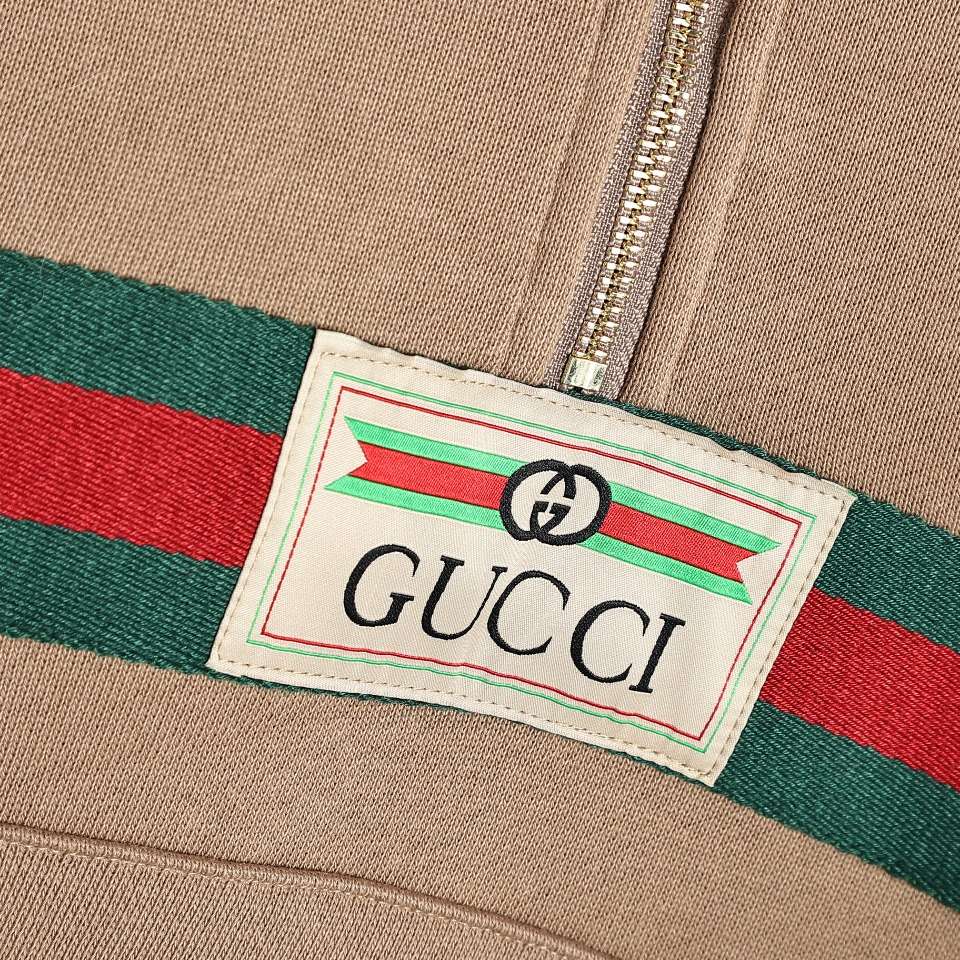 YESKICKS Gucci Red and Green Webbing Half Zip Long Sleeve Hoodie For Unisex Black And Brown - Image 5